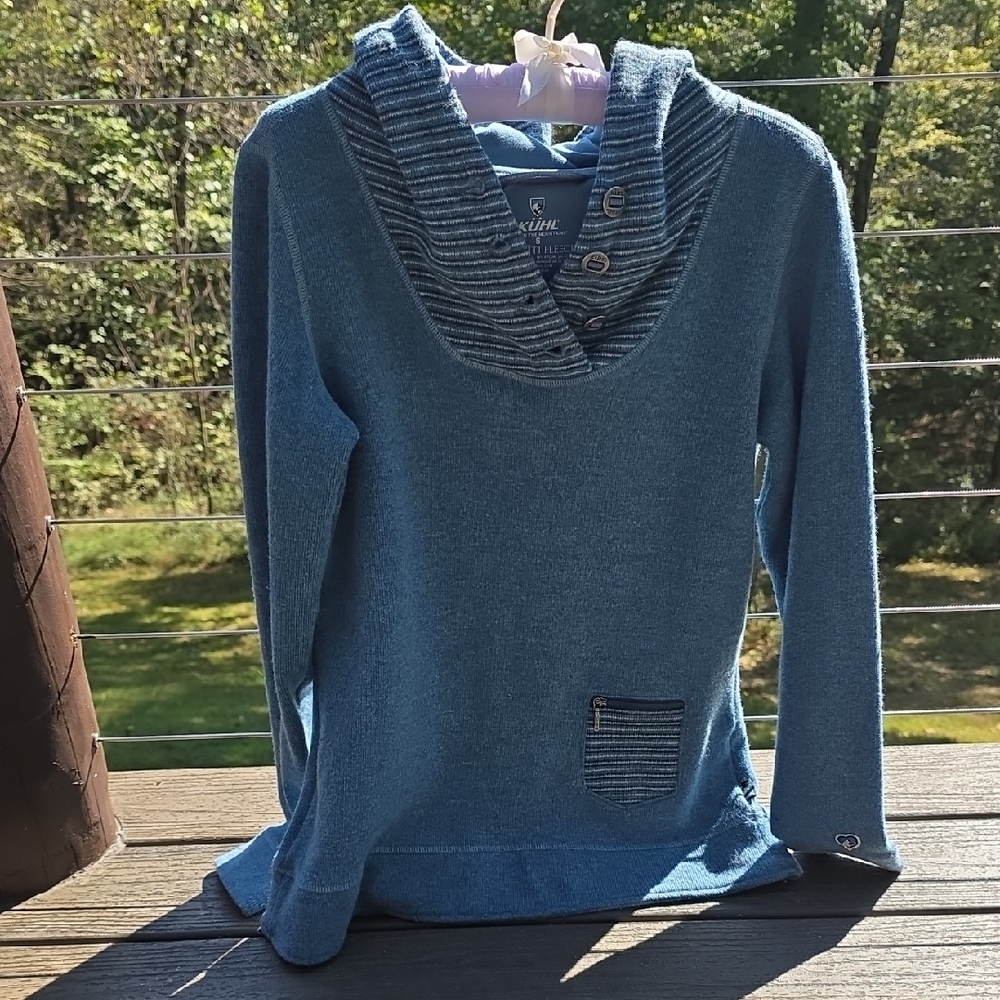 Kuhl Blue Cowl Neck Hoodie with Button Accents